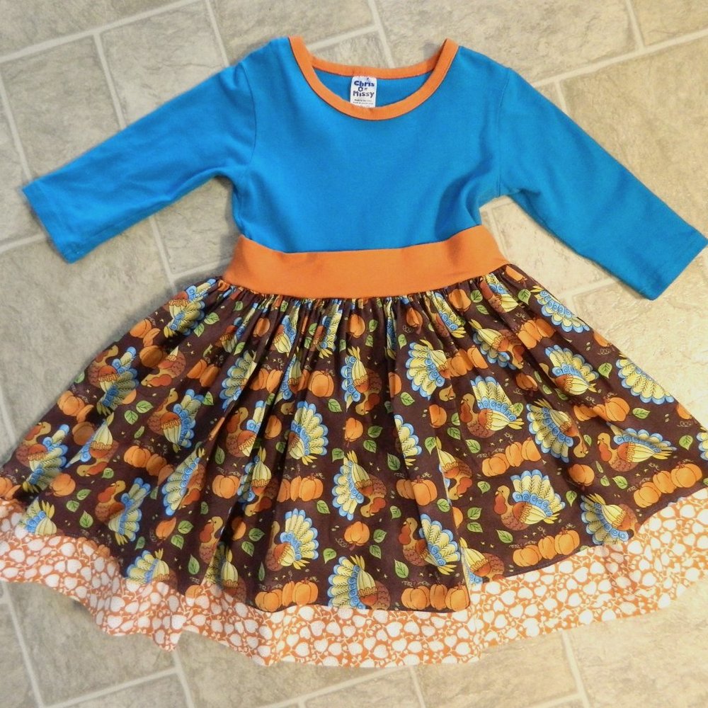 Chris n Missy Thanksgiving Fall Girls Dress Turkey size 5